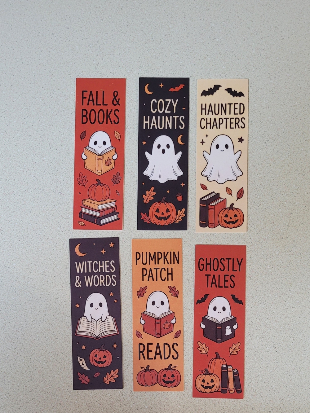 Halloween Ghost Bookmark Set - Orange, Black, Cream